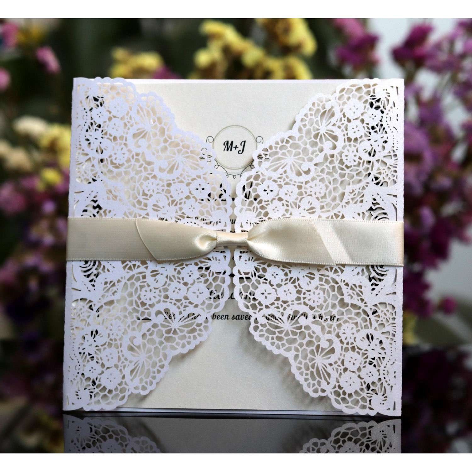 Dark Blue Lace Invitation Card  Laser Wedding Invitation